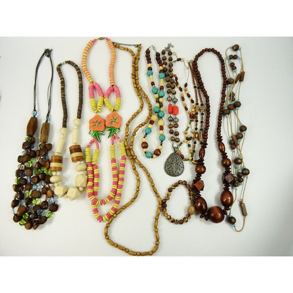 Wood Jewelry Lot 30pc Wooden Necklaces Bracelets - Picture 11 of 15
